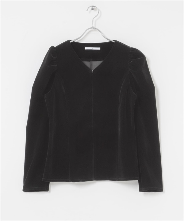 泡泡袖絲絨罩衫(黑色-one-BLACK)