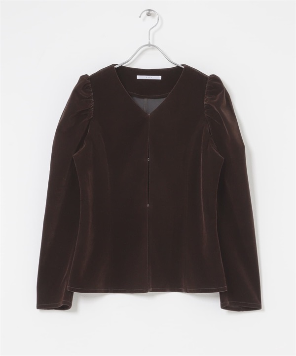 泡泡袖絲絨罩衫(棕色-one-BROWN)