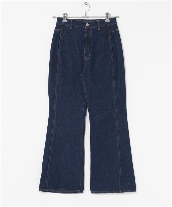 口袋設計牛仔喇叭褲(藍色-36-BLUE)