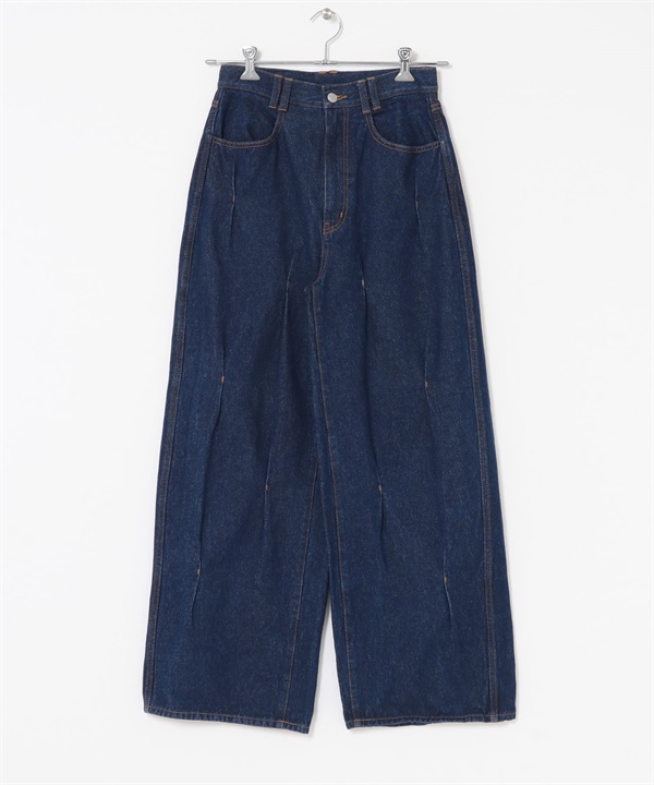 褶子設計寬版牛仔褲(藍色-36-BLUE)
