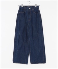 褶子設計寬版牛仔褲(藍色-36-BLUE)