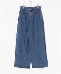 褶子設計寬版牛仔褲(淺藍色-36-LIGHT BLUE)