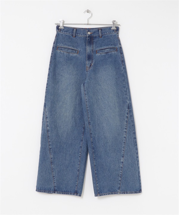 扣帶寬版牛仔褲(藍色-36-BLUE)