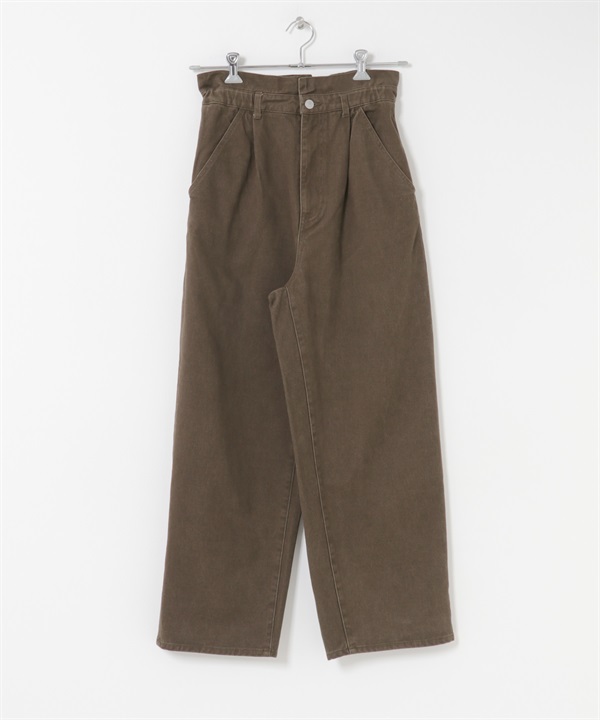 荷葉腰頭斜紋長褲(棕色-one-BROWN)