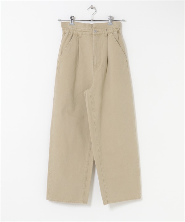 荷葉腰頭斜紋長褲(膚色-one-BEIGE)