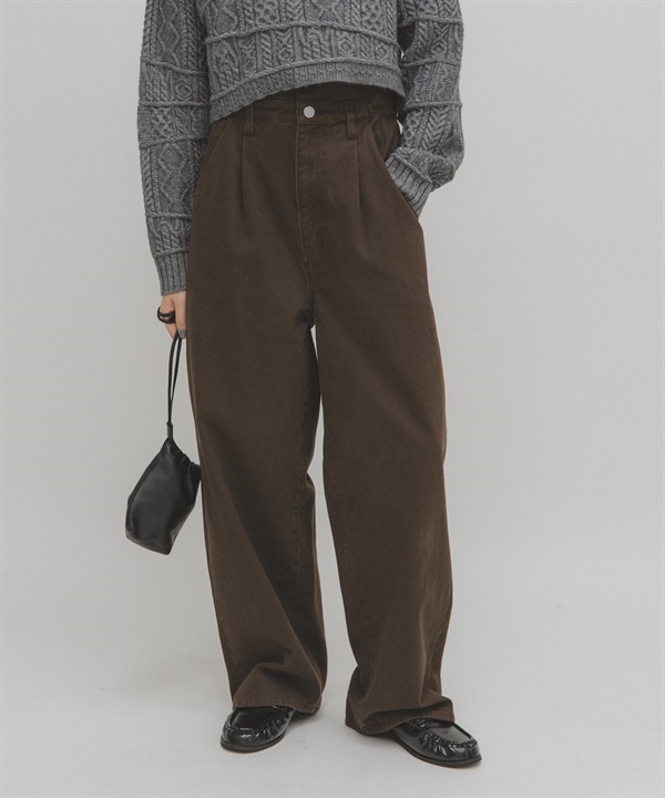 荷葉腰頭斜紋長褲