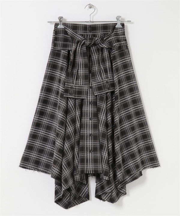 綁結設計格紋裙(黑色-one-其他黑色)