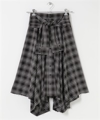 綁結設計格紋裙(黑色-one-其他黑色)