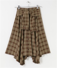 綁結設計格紋裙(棕色-one-其他棕色)