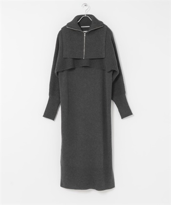 【成套組合】半拉鍊針織衫 × 針織洋裝(炭灰色-one-CHARCOAL GRAY)