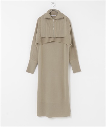 【成套組合】半拉鍊針織衫 × 針織洋裝(膚色-one-BEIGE)