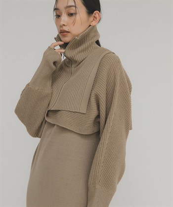 【成套組合】半拉鍊針織衫 × 針織洋裝