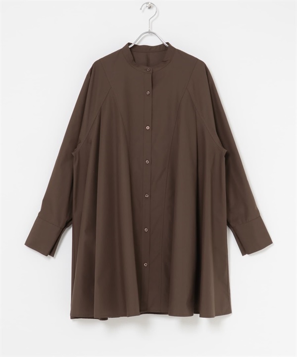 寬版傘狀迷你襯衫洋裝(棕色-one-BROWN)