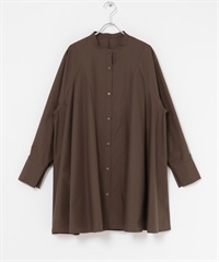 寬版傘狀迷你襯衫洋裝(棕色-one-BROWN)