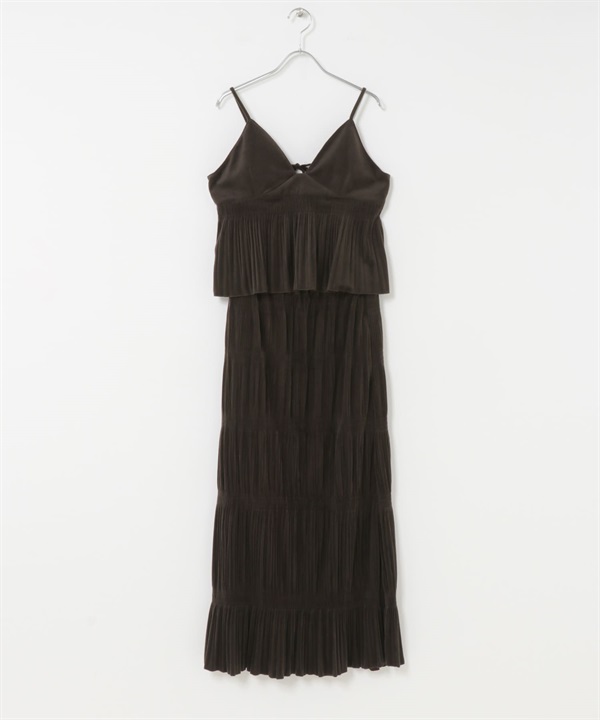 層次縮褶兩件式洋裝(深棕色-one-DARK BROWN)