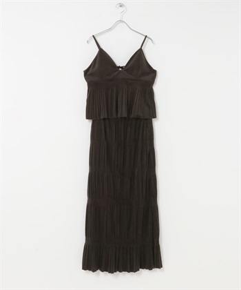 層次縮褶兩件式洋裝(深棕色-one-DARK BROWN)