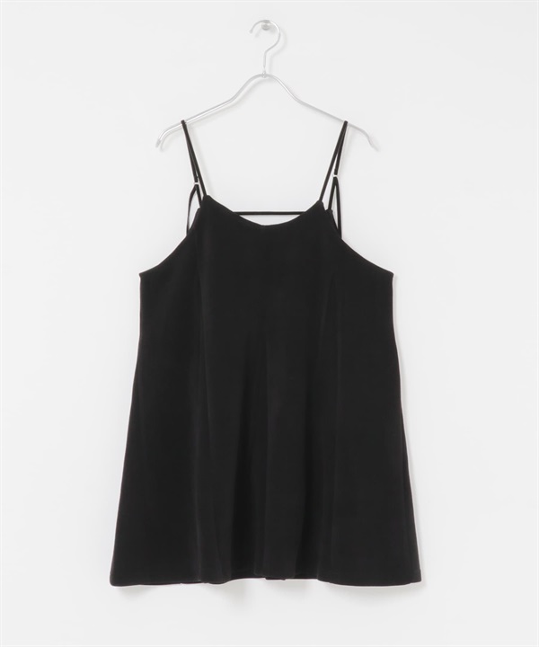 雪尼爾紗羅紋迷你細肩帶洋裝(黑色-one-BLACK)