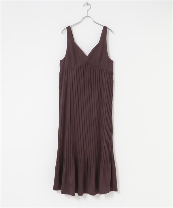 蜜桃絨百褶洋裝(酒紅色-36-BORDEAUX)