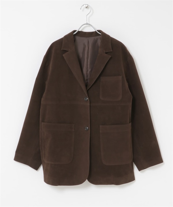 仿麂皮貼式口袋西裝外套(深棕色-one-DARK BROWN)
