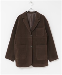 仿麂皮貼式口袋西裝外套(深棕色-one-DARK BROWN)