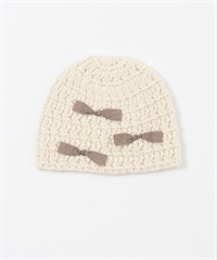 格紋蝴蝶結針織豆豆帽(象牙白-one-IVORY)