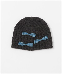 格紋蝴蝶結針織豆豆帽(炭灰色-one-CHARCOAL GRAY)