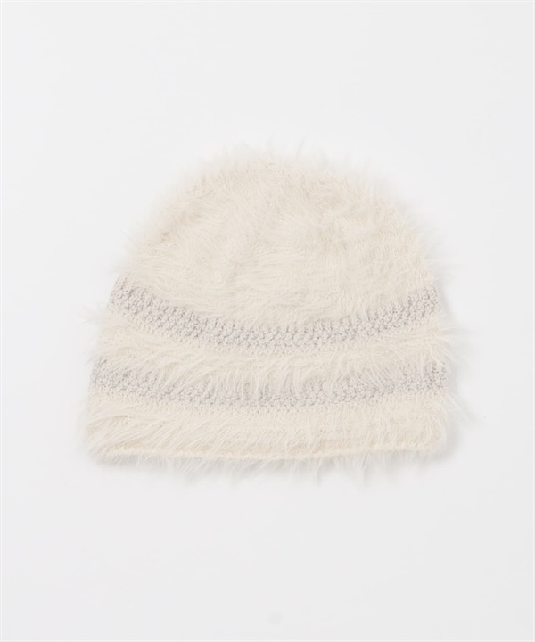 線條設計絨毛針織豆豆帽(象牙白-one-IVORY)