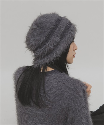 線條設計絨毛針織豆豆帽