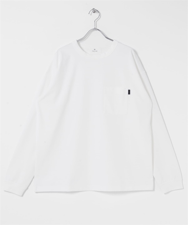 羅馬布口袋長袖T恤(白色-M-WHITE)
