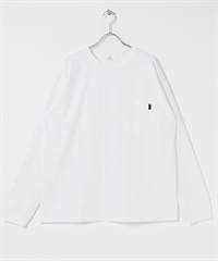 羅馬布口袋長袖T恤(白色-M-WHITE)