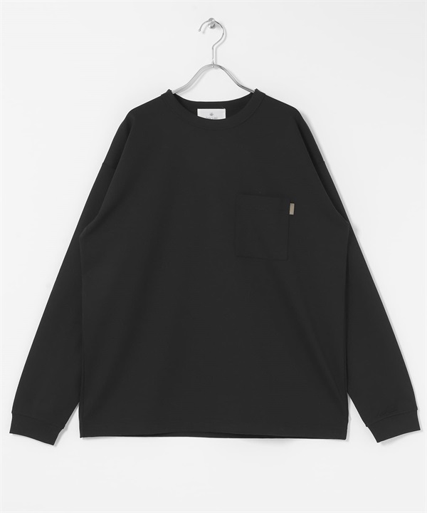 羅馬布口袋長袖T恤(黑色-M-BLACK)