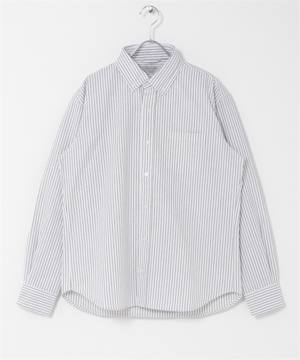 抗菌牛津布扣領長袖襯衫(米色條紋-S)