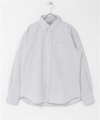 抗菌牛津布扣領長袖襯衫(米色條紋-S)