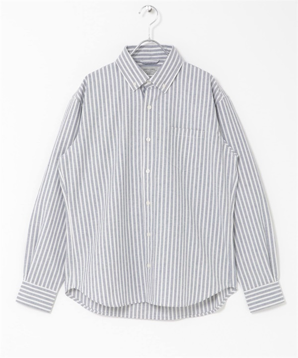 抗菌牛津布扣領長袖襯衫(藍色條紋-S)