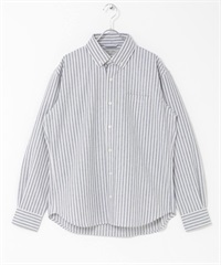 抗菌牛津布扣領長袖襯衫(藍色條紋-S)