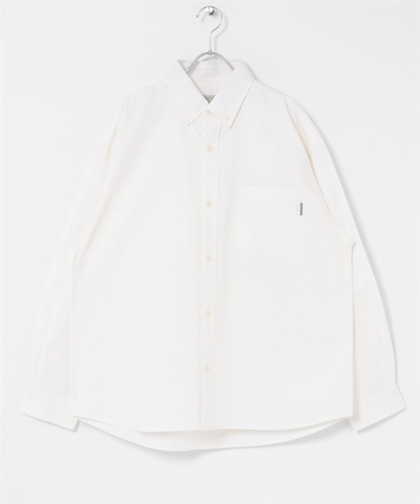 抗菌牛津扣領寬版襯衫(米色-M-OFF WHITE)