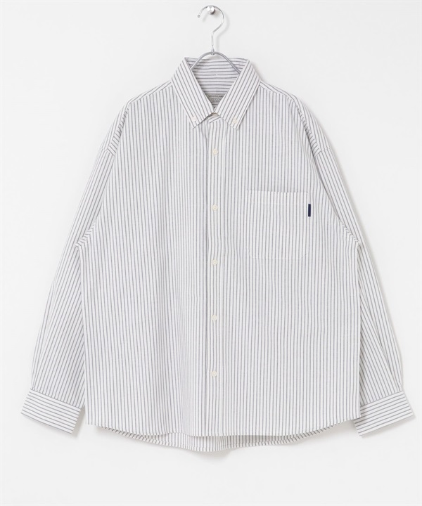 抗菌牛津扣領寬版襯衫(米色條紋-M-其他白色)