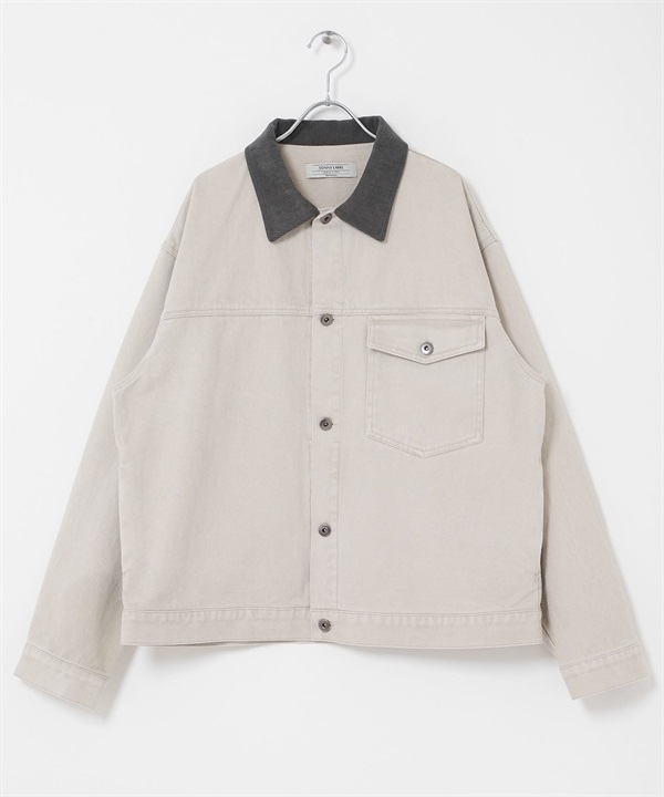 拼接領水洗感斜紋夾克(象牙白-M-IVORY)