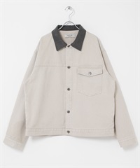 拼接領水洗感斜紋夾克(象牙白-M-IVORY)