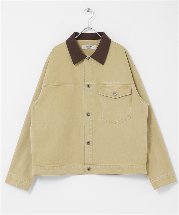 拼接領水洗感斜紋夾克(膚色-M-BEIGE)