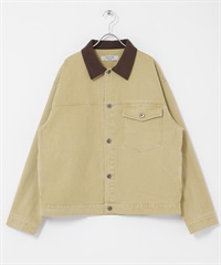 拼接領水洗感斜紋夾克(膚色-M-BEIGE)