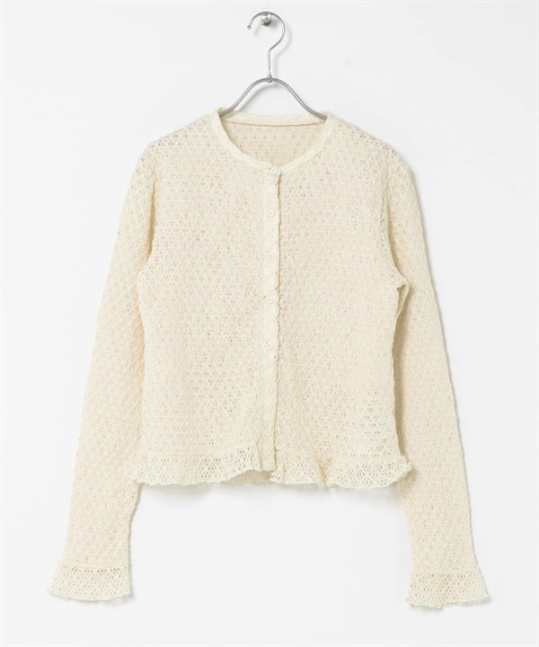 蕾絲抽褶縫荷葉邊上衣(亞麻色-FREE-其他白色)