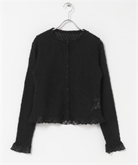 蕾絲抽褶縫荷葉邊上衣(黑色-FREE-BLACK)