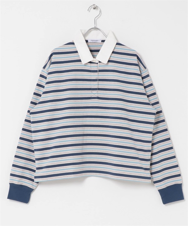 多彩橫紋橄欖球衫(藏青色系-FREE-其他藍色)