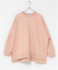 棉質毛圈連肩袖寬版套衫(粉紅色-FREE-PINK)