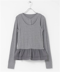 【成套組合】荷葉邊下襬背心 × 開襟衫(灰色-FREE-GRAY)