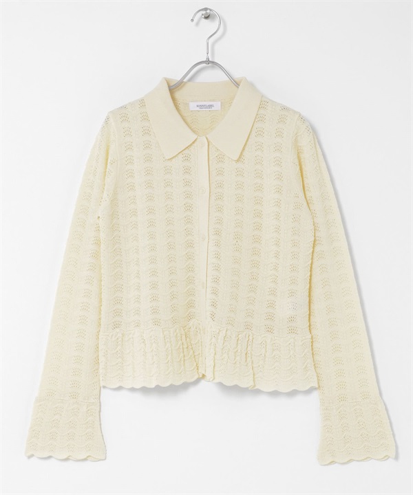 襯衫式鏤空針織衫(象牙白-FREE-IVORY)