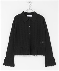 襯衫式鏤空針織衫(黑色-FREE-BLACK)