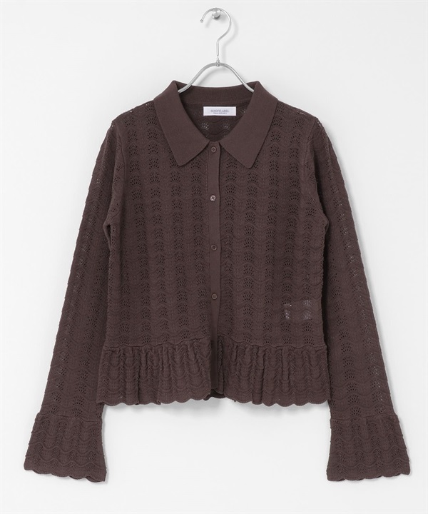 襯衫式鏤空針織衫(棕色-FREE-其他棕色)