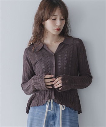 襯衫式鏤空針織衫